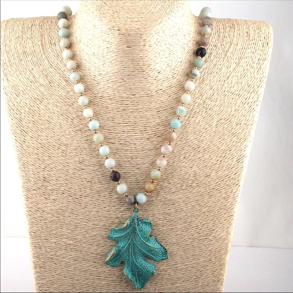 Blue Leaf Pendant Necklace NWT